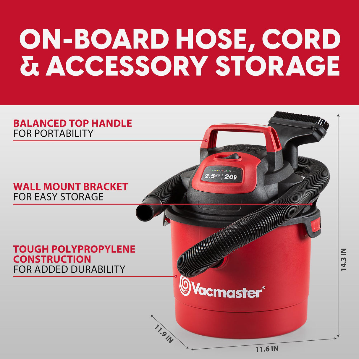 Vacmaster 2.5-Gallon 20V Cordless Wet/Dry Vac - DVOM202P 1101