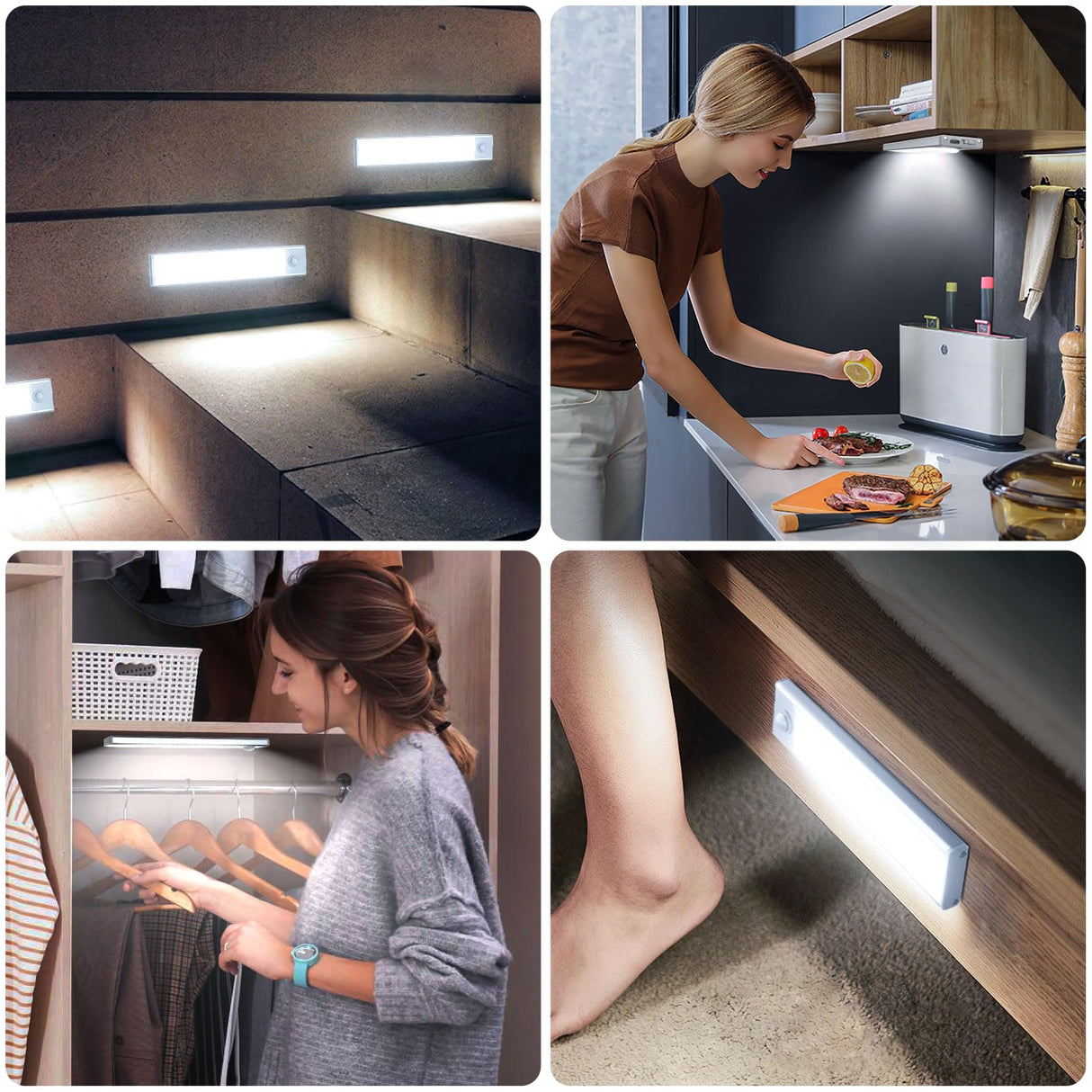 6 Pack Under Cabinet Lights Wireless, 68 LED Motion Sensor Light Indoor Rechargeable Magnetic Closet Lights Battery Operated, Under Counter Lights for Kitchen, Wardrobe, Hallway, Stairs