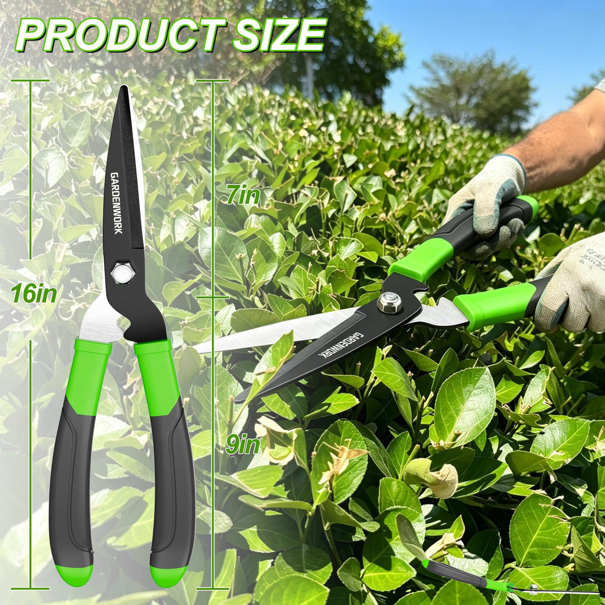 GARDENWORK Hedge Clippers Shears with Teflon Coated,High Carbon Steel Blades,Bush Cutters Trimmer with Comfort Grip Handles,Lightweight 16 in Garden Clippers for Gardening Yard
