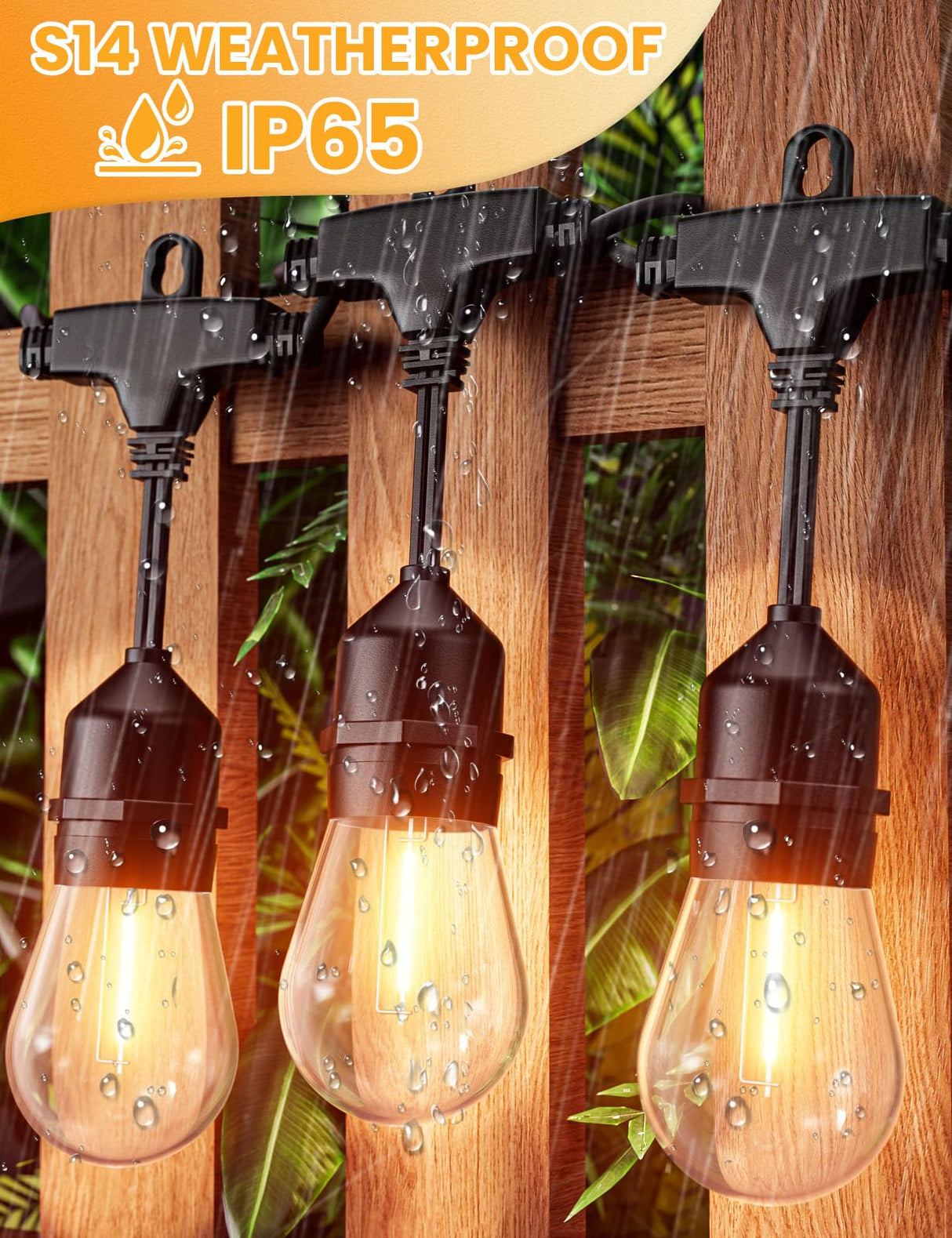 Svater Outdoor String Lights 150FT, E26 Socket, 48pcs S14 Shatterpoof Bulbs, 1 Watt Dimmable 2700K Warm White, IP65 Waterproof Commercial Grade Patio Lights(3 Pack X 50FT)