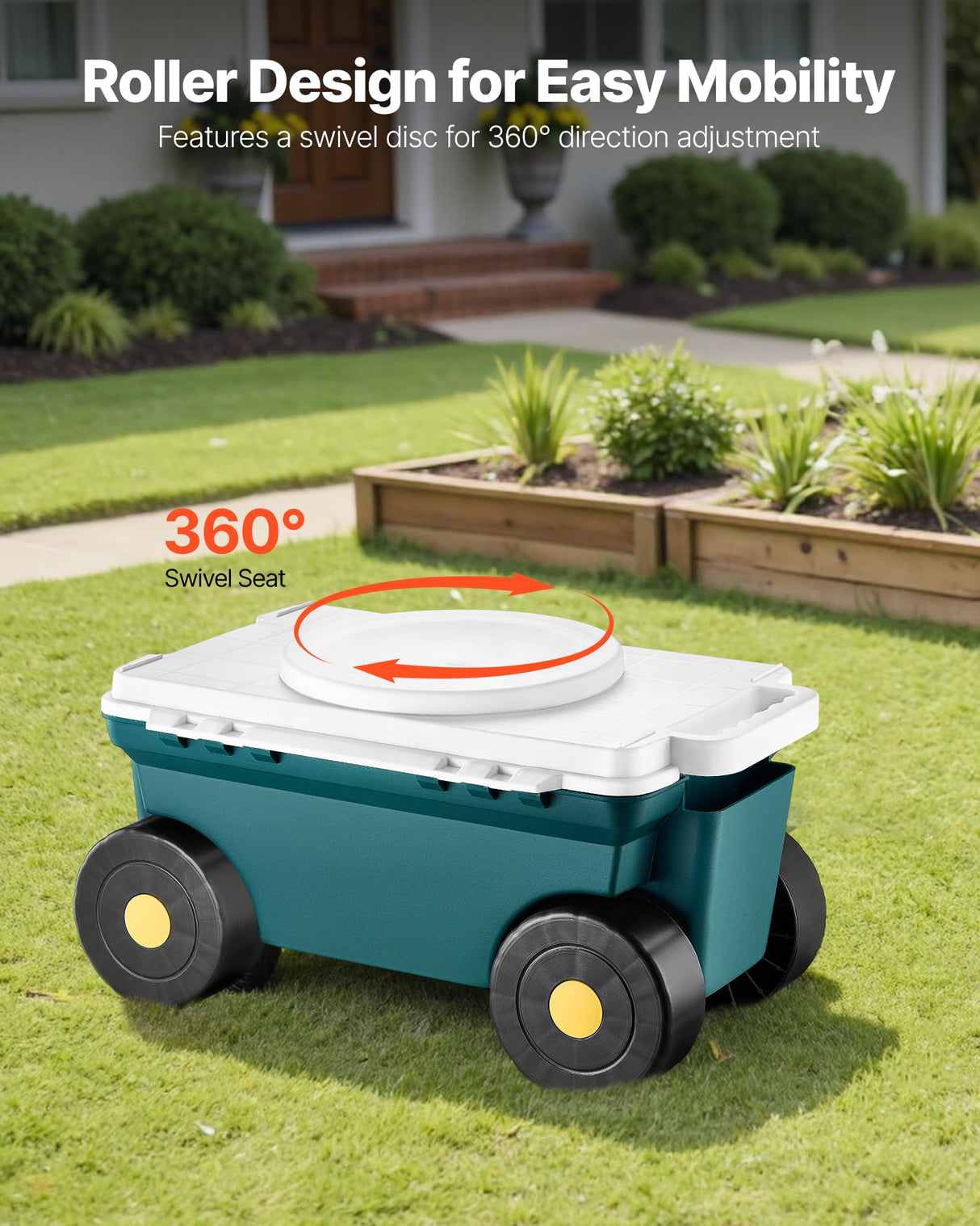VEVOR Small Garden Seat, 2 in 1 Rolling Garden Cart with Storage Bin, Supports up to 227 lbs, Compact Outdoor Garden Scooter with Handle, Garden Stool for Yard Weeding Planting