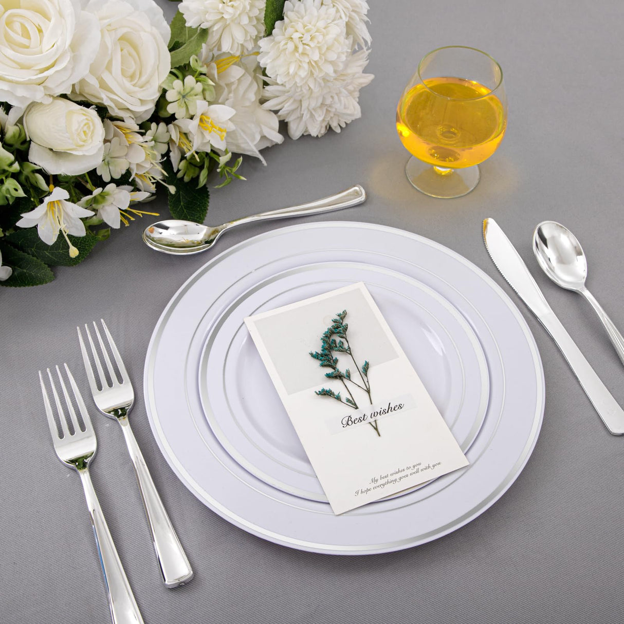 Supernal 360pcs Plastic Silverware Heavy Duty, Silver Disposable Silverware Sets for Parties,Plastic Forks and Spoons,Party Disposable Flatware Suit for Weddings, Birthday Thanksgiving Christmas