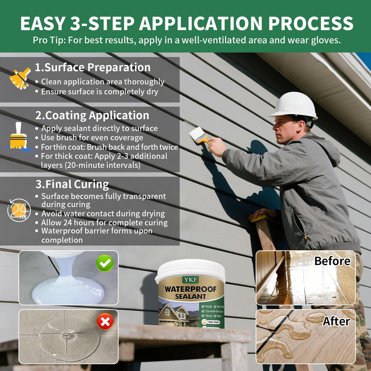 YKF 34oz Clear Transparent Waterproof Sealant, Water-Based Invisible Repairing Leak Agent for Roofs, Walls, Bathroom, Kitchen, Garden, Indoor & Outdoor Waterproof Coating
