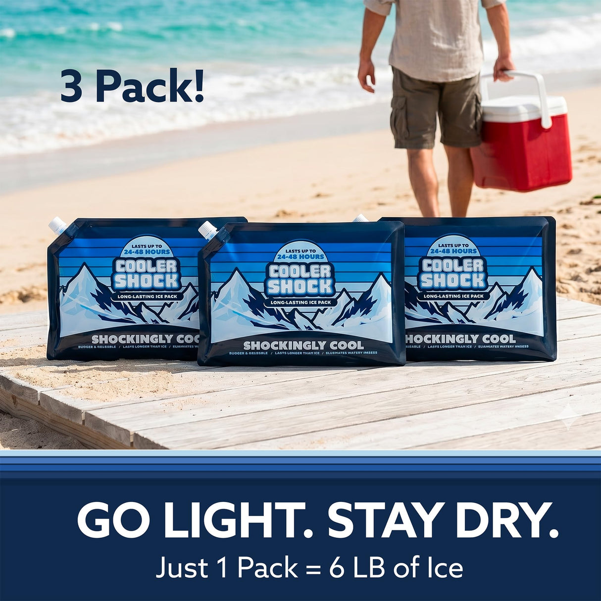 Cooler Shock Reusable Ice Packs for Cooler, 14"x10" - Long Lasting Cold Freezer Packs for Coolers and Lunch Boxes - Cooler Ice Packs for Camping Gear, Fishing, Road Trips, Beach Must Haves