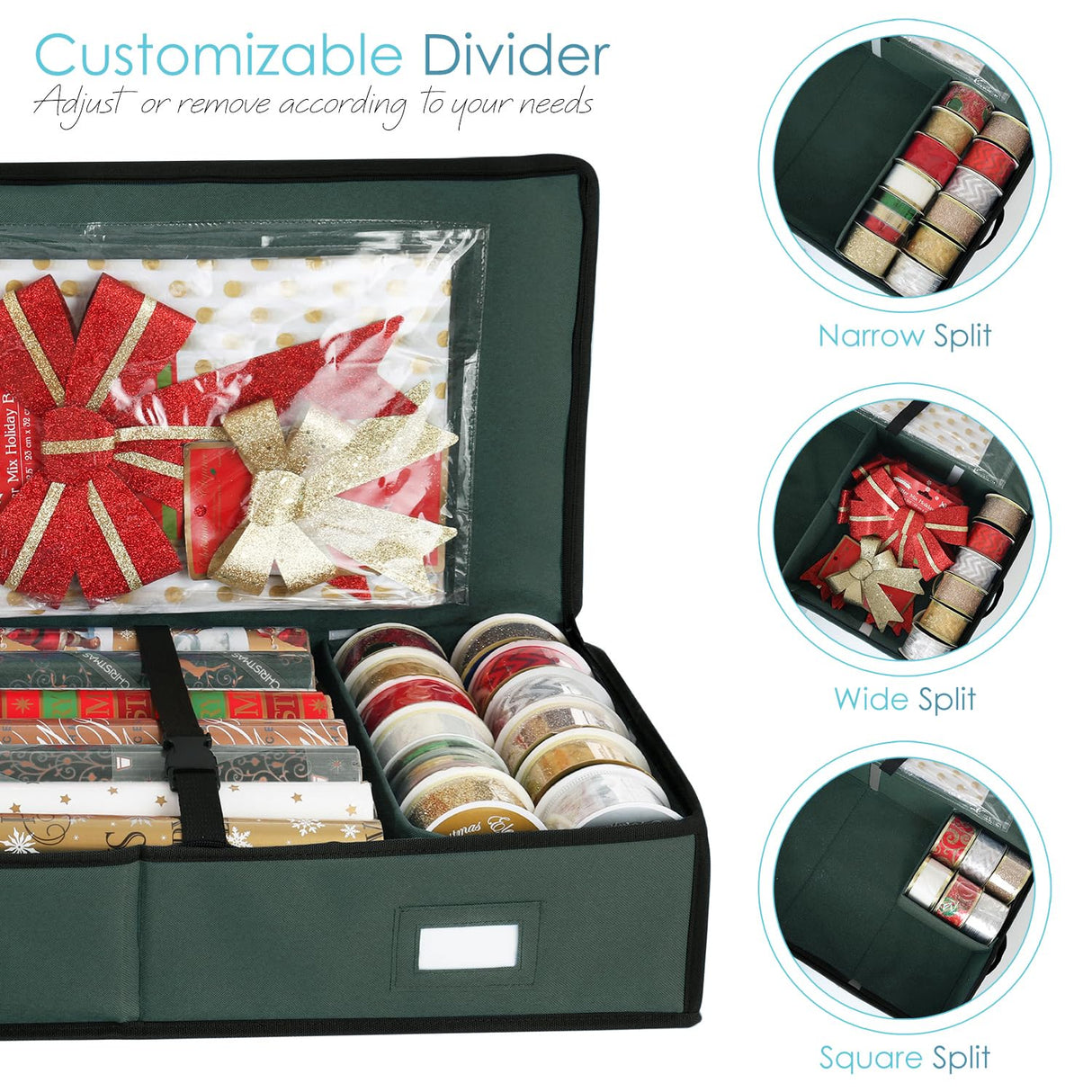 Hearth & Harbor Wrapping Paper Storage Container - Christmas Storage Bag with Interior Pockets - Gift Wrapping Organizer Storage Fits Up to 22 Rolls of 40" - Tear Proof Wrapping Paper Organizer