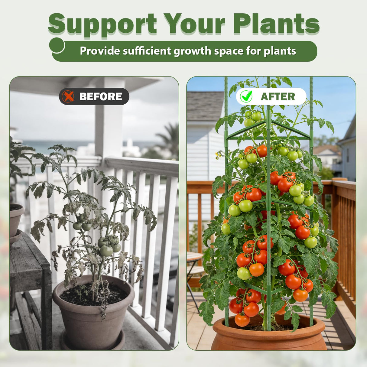 Tegarbed 6 Pack 48 Inch Tomato Cages for Garden Plant Supports