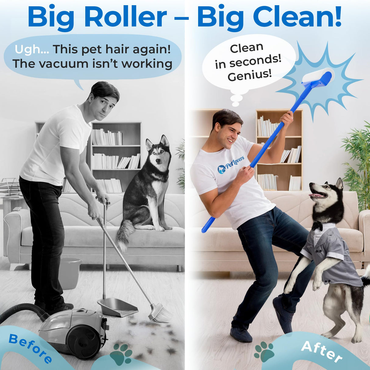 PetLovers Large Lint Roller with 3 Refills – 360 Total Sheets for Tackling Pet Hair, Extra Large Floor and Carpet Roller for Homes with Pets, Perfect for Floors, Furniture, and Loving Pet Owners