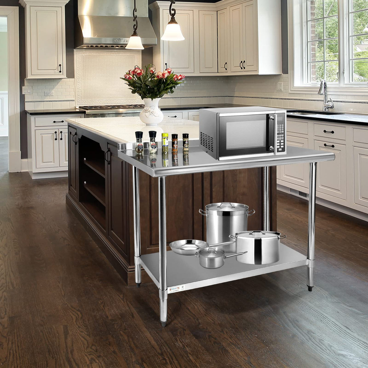 STABLEINK NSF Stainless Steel Prep and Work Table 24 x 60 Inches 5ft Heavy Duty Metal Table with Backsplash and Undershelf for Commercial Kitchen, Restaurant,Home, Laundry Room