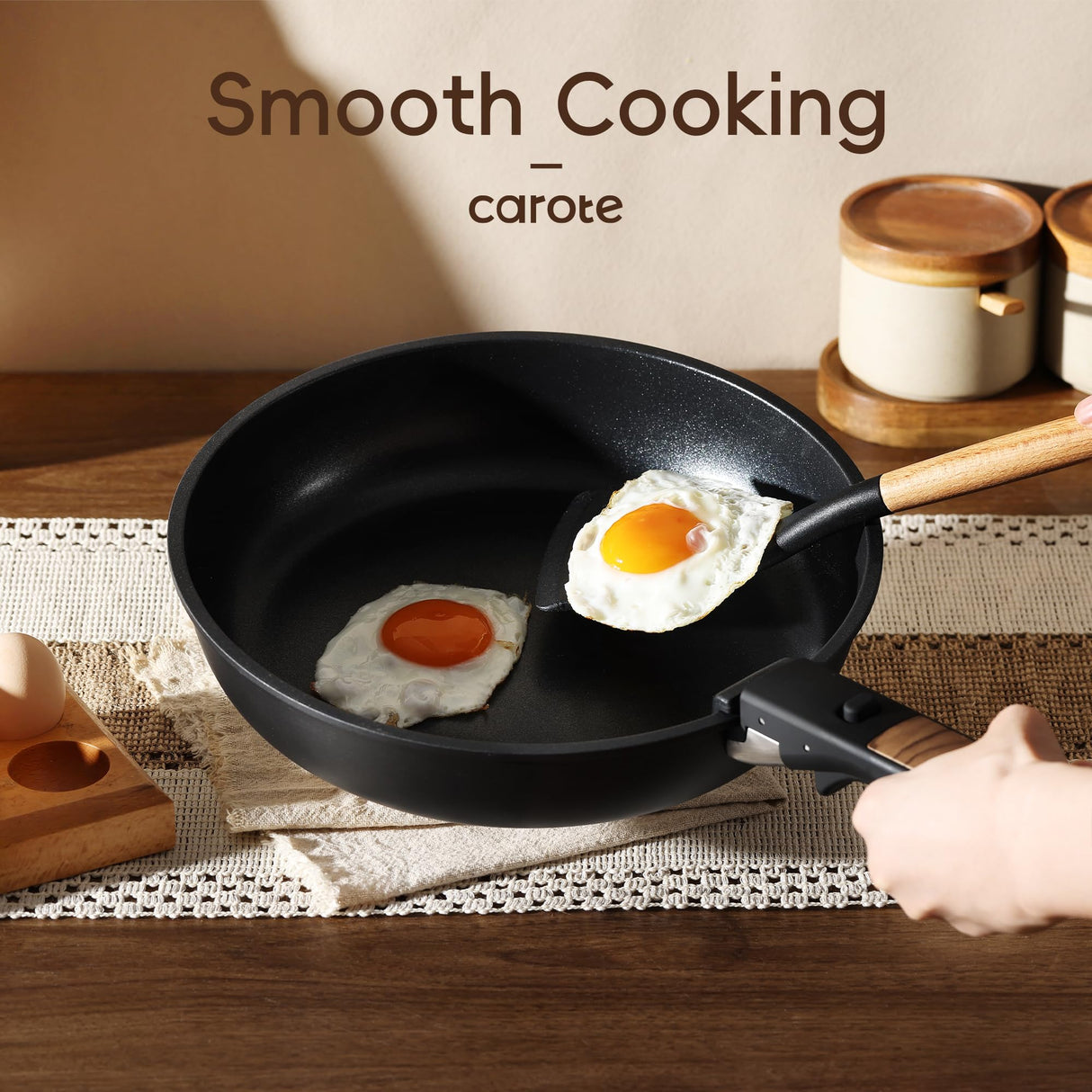 CAROTE 17pcs Pots and Pans Set, Nonstick Cookware Set Detachable Handle, Induction Kitchen Cookware Sets Non Stick with Removable Handle, RV Cookware Set, Oven Safe, Jet Black