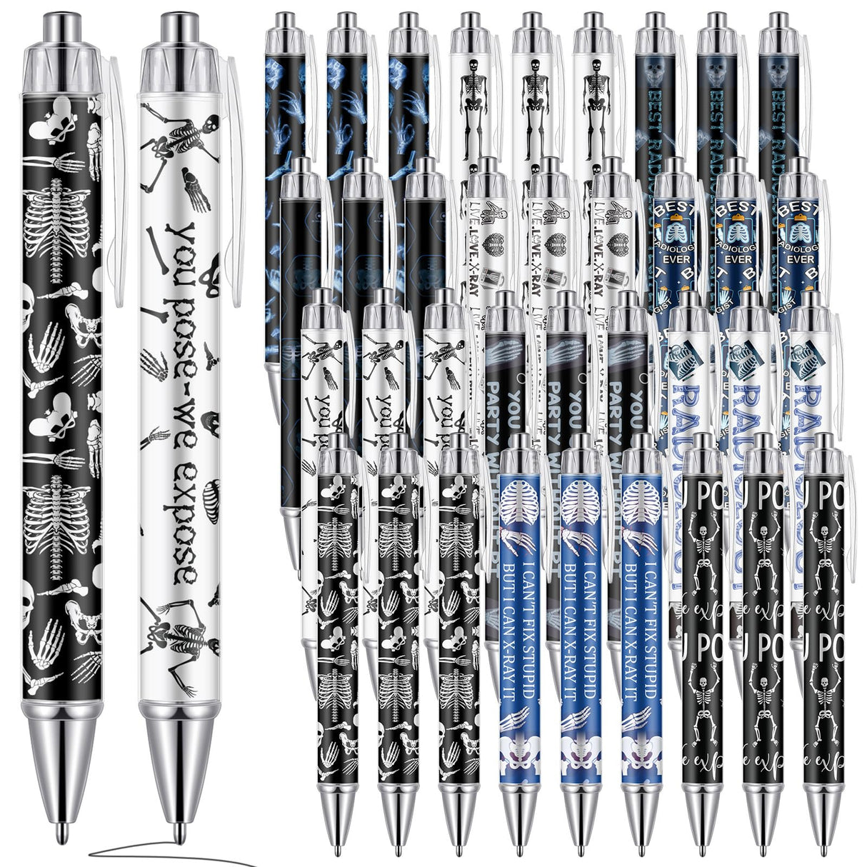 Sayglossy 36 Pcs Xray Tech Gifts Bulk Ballpoint Pens in Black Ink Radiology Tech Student Essentials Retractable Pens for Radiologist X-Ray Technician Graduation Christmas Birthday Radiology Day Gifts
