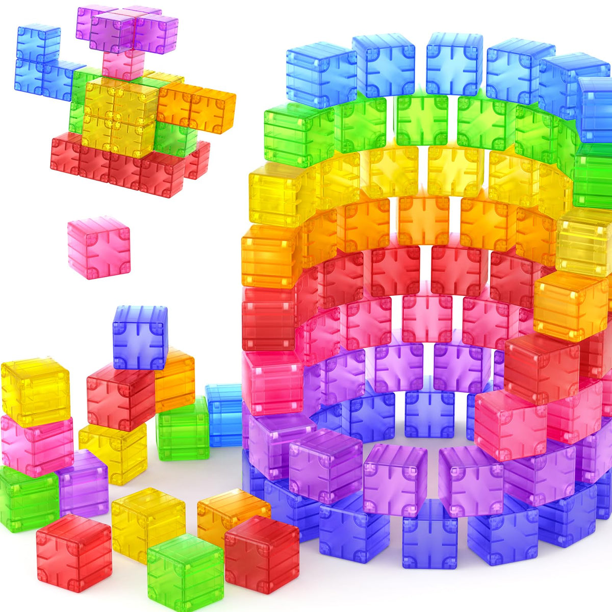 Feoxialy Magnetic Blocks 52pcs Translucent Magnetic Cubes Building Blocks