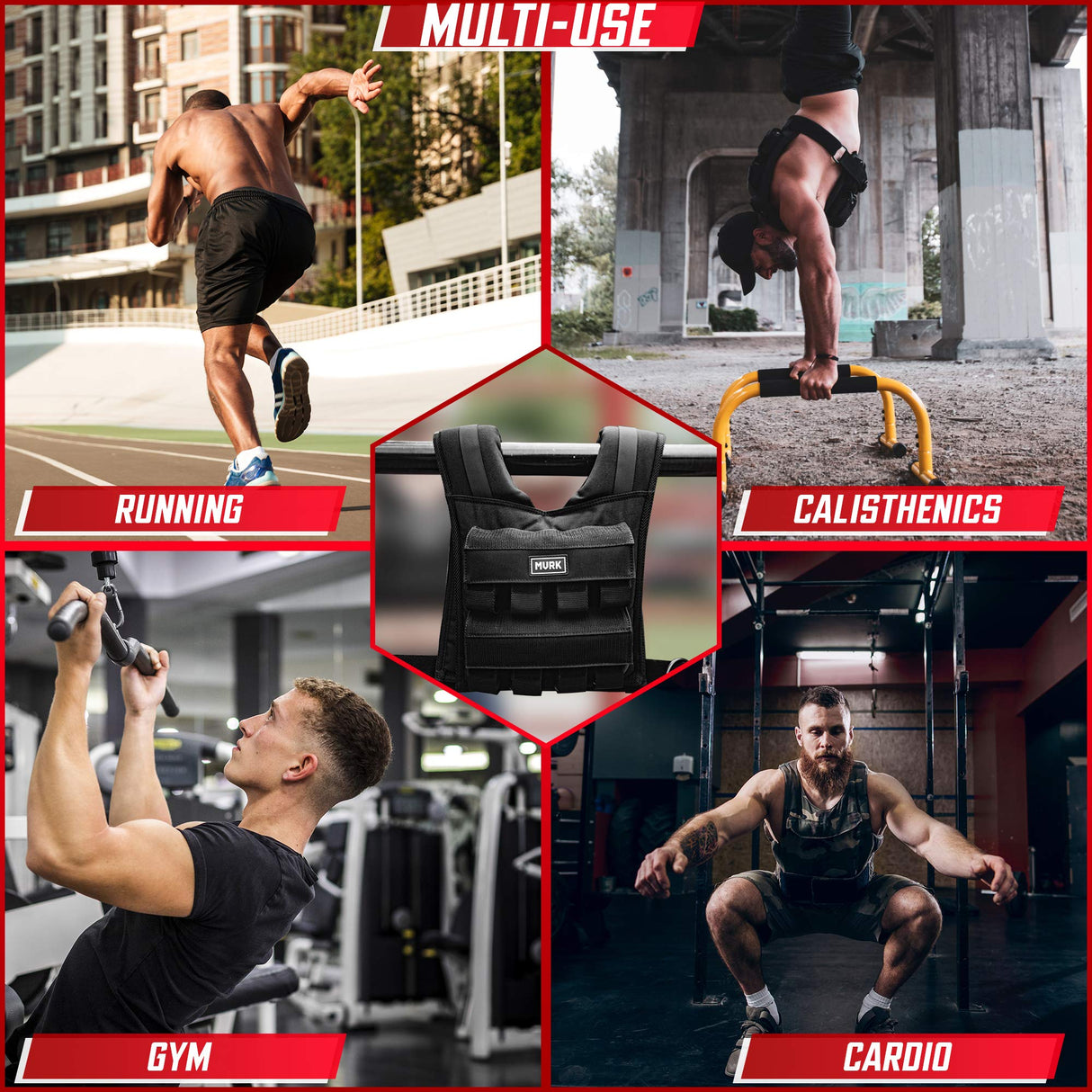 MVRK Adjustable Weighted Vest Men 18 lbs - Weighted Workout Vest With Iron Weights, Heavy Duty Weighted Exercise Vest For Functional Training, Slim Design Weighted Running Vest, Weight Vest for Men