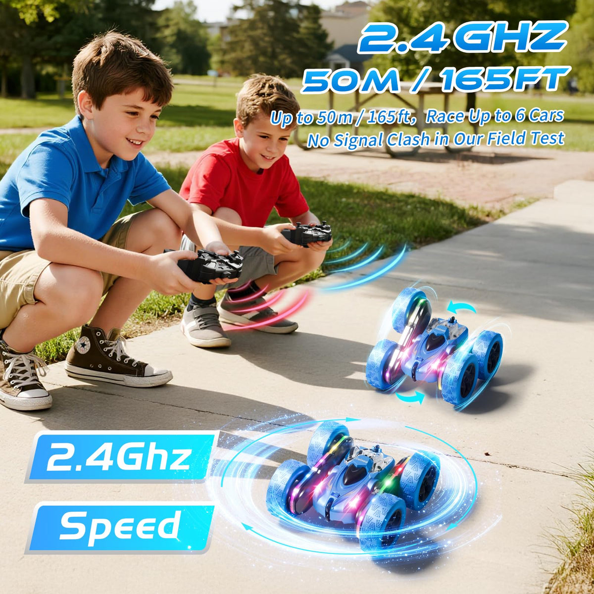 Zalneo Remote Control Stunt Car 4WD 360° Flip Double‑Sided RC Cars, LED Light Bar, USB‑C Modular Battery, 2.4 GHz Outdoor Beach Toy for Boys 6‑12 Years Old, Birthday & Christmas Kids Gift, Blue