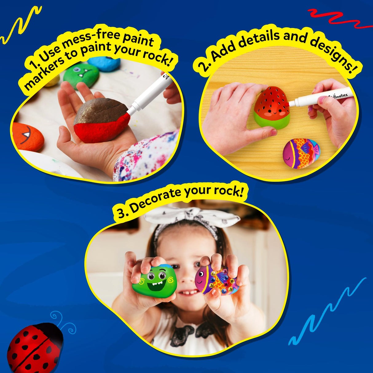 Skillmatics Rock Painting Kit - Mess-Free Art & Craft Activity for Girls & Boys, Craft Kits & Supplies, DIY Creative Activity, Christmas Gifts for Kids Ages 4, 5, 6, 7, 8, 9, 10, 11,12