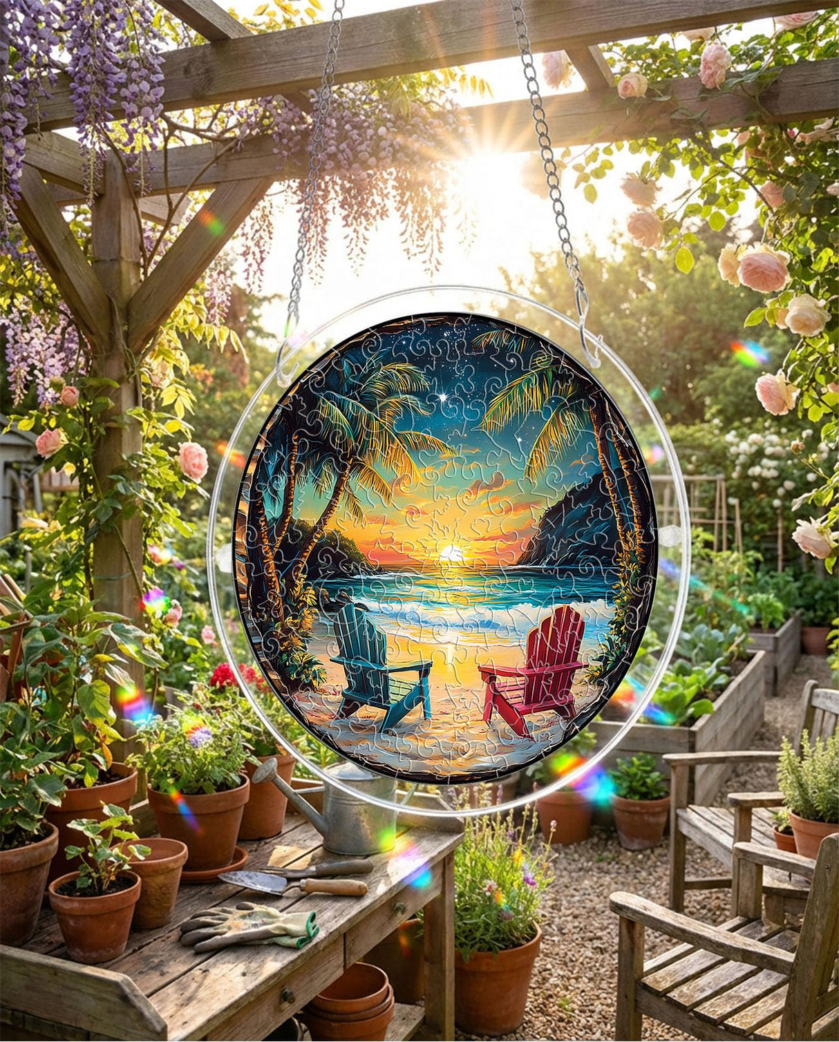 WOODBESTS Acrylic Jigsaw Puzzle Suncatcher 83 Pieces-Beach Vacation, DIY Acrylic Puzzle Sun Catcher, Window&Garden Decor, Unique Gifts for Mom, Women,Wife, Sisters, Aunt, Besties 7.4in