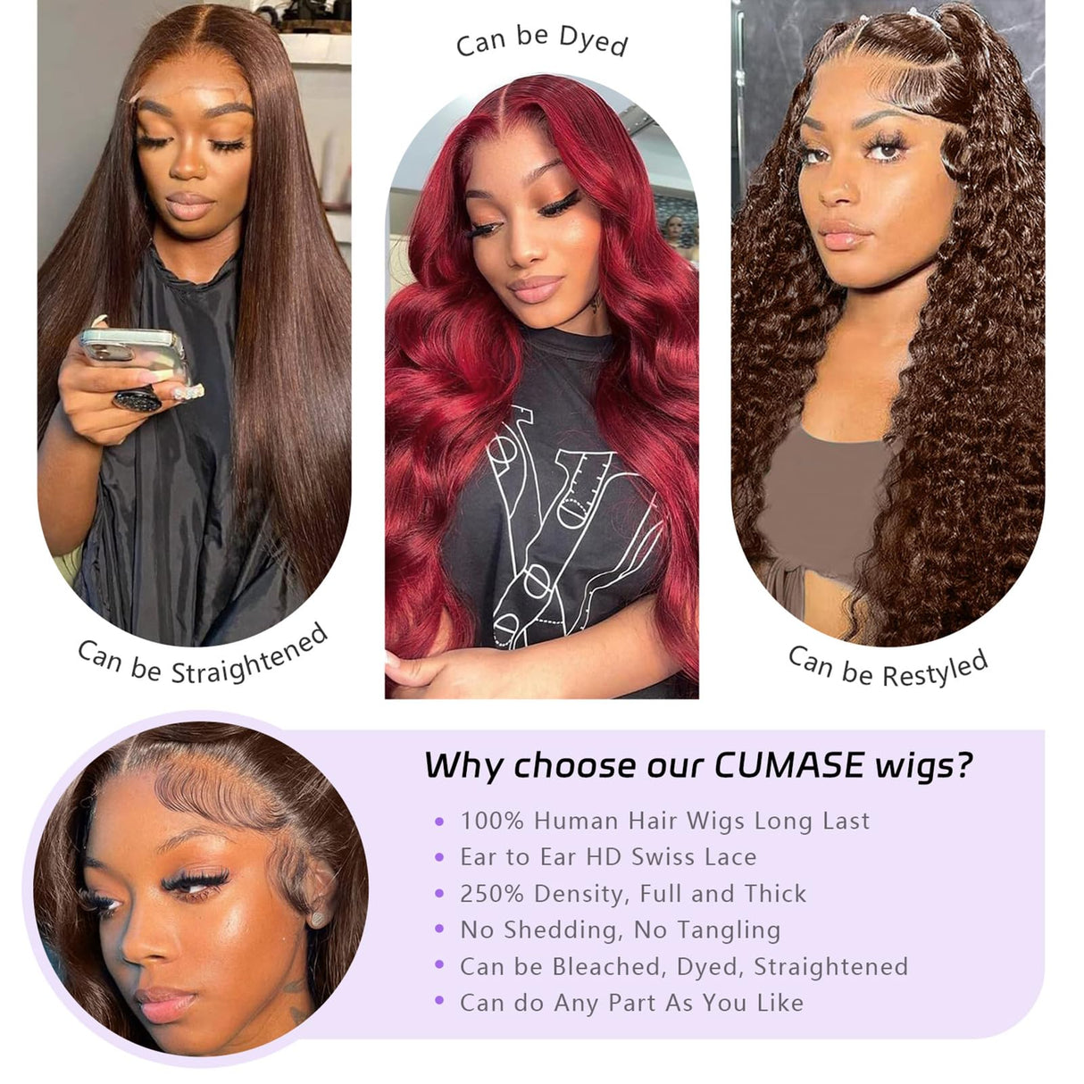 CUMASE 13x6 Chocolate Brown Lace Front Wig 250 Density HD Lace Front Wigs Human Hair Body Wave Lace Frontal Wig Pre Plucked Natural Hairline 4# Brown Wig Human Hair for Women 26 Inch