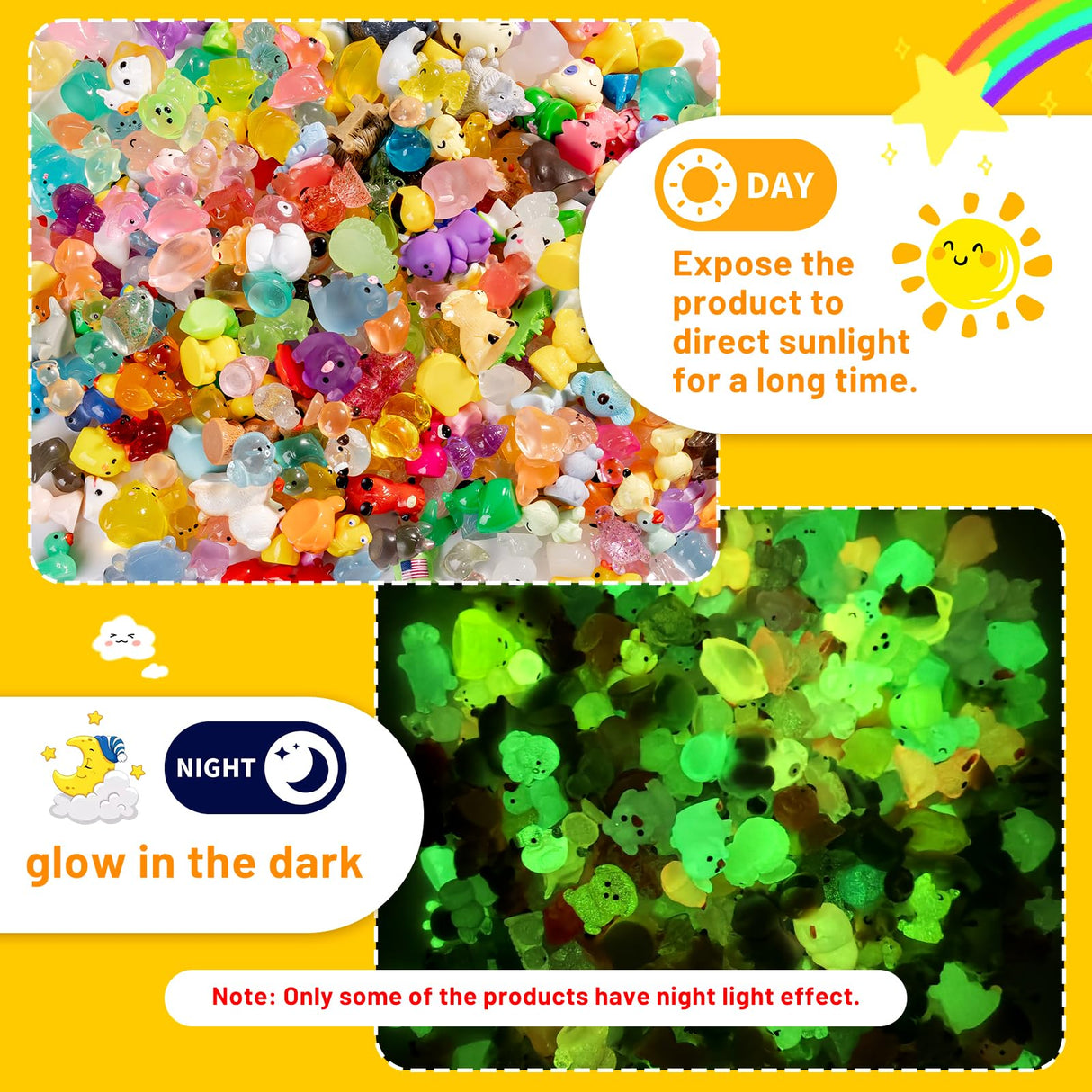 Cuteseven 300Pcs Mini Resin Animals Bulk 300 Styles Variety Tiny Animals Figure to Hide Luminous Glow in The Dark for Miniature Fairy Garden Decoration Hide Crafts Decor