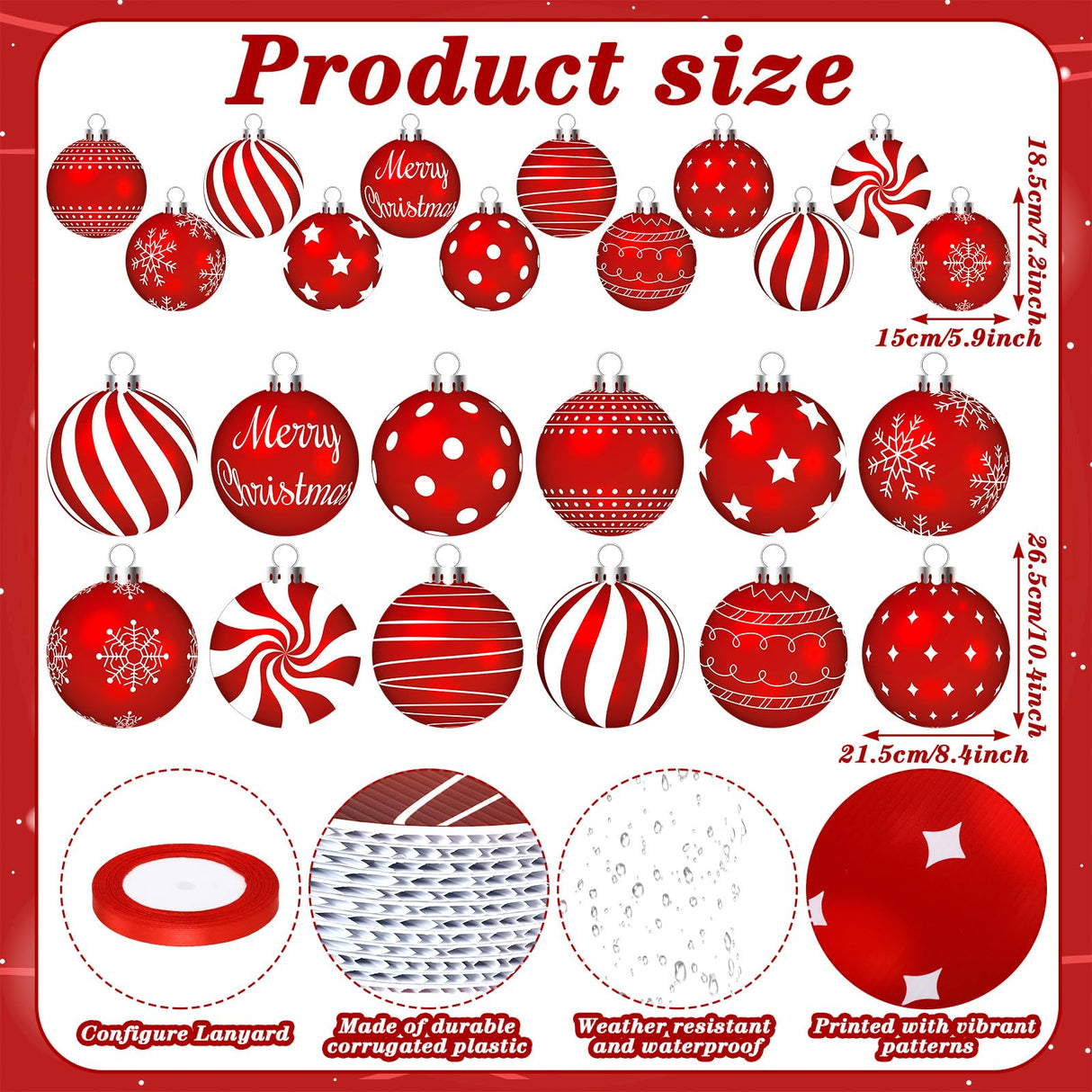 Huwena 24 Pcs Christmas Decorations Outdoor Christmas Hanging Ornaments Peppermint Candy Yard Signs Double Sided Lawn Decorations Peppermint Ornaments for Xmas(Red)