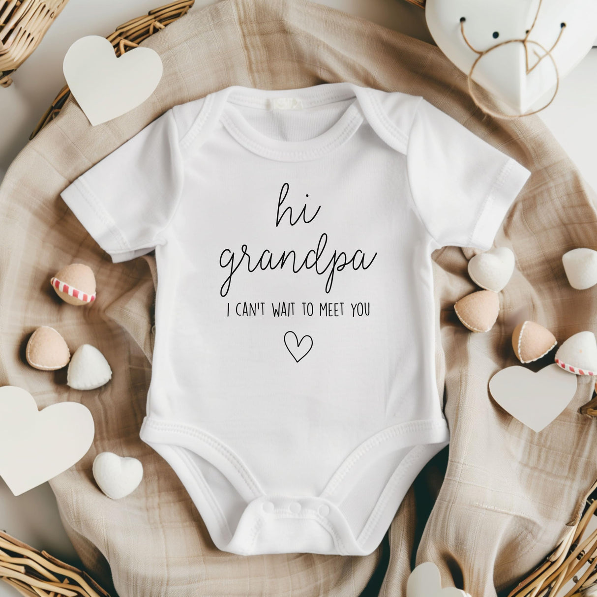 Hi Grandpa I Can't Wait To Meet You Pregnancy Announcement Infant Bodysuit - Surprise Gift For Grandpa (White)