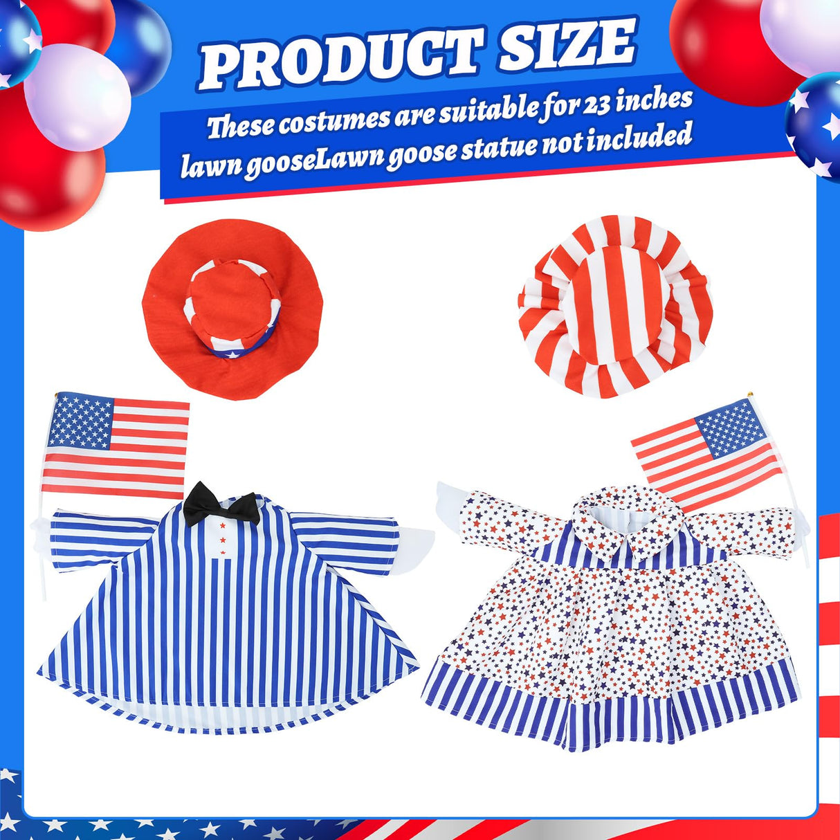 Hoemwarm 2 Set 4th of July Porch Goose Outfits 23" Patriotic Cement American Flag and Star Goose Clothes Costume Independence Day for Outdoor Patio Yard Decoration