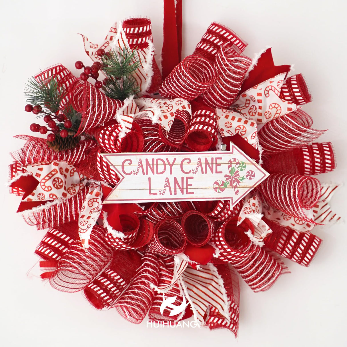 HUIHUANG Christmas Wired Red Christmas Tree Ribbon - 6 Rolls Red and White Candy Cane Ribbon for Tree, Gift Wrapping, Wreath, Garland, Home Decor (2.5" Width, 36 Yards Total)