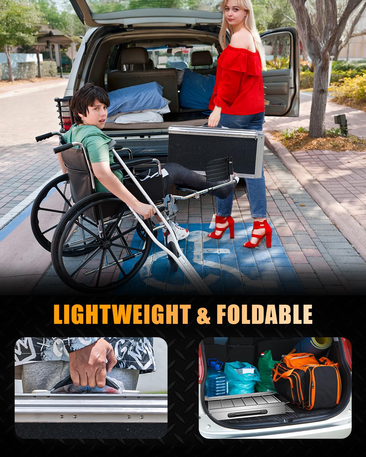 VNN Portable Wheelchair Ramp 4FT, Non-Slip Aluminum Folding Handicap Ramp, Door Threshold Wheelchair Ramps for Home, Wheel Chair Ramp for Home Steps, Scooter Ramp, Doorways