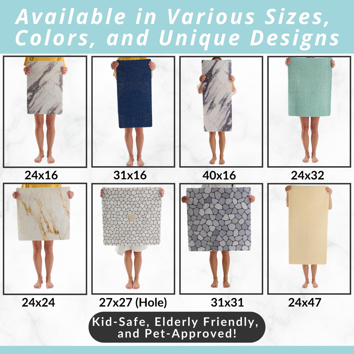 Enkosi Loofah Shower Mat with Drain Hole – Cushioned Anti-Slip Square Bath Mat for Showers, and Bathroom Floors – Textured PVC, Non Slip Safety Pad for Walk-in Stalls and Wet Areas (27x27 Grey)