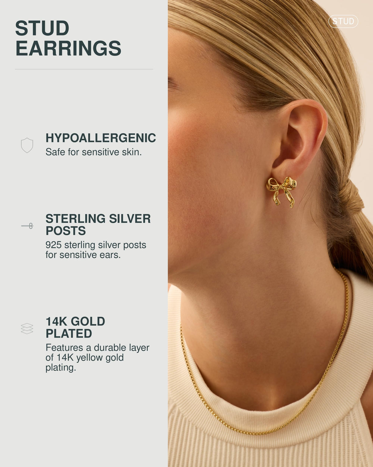 PAVOI Stud Earrings, 14K Gold Plated, Yellow Gold, Size 30 x 25 Millimeters
