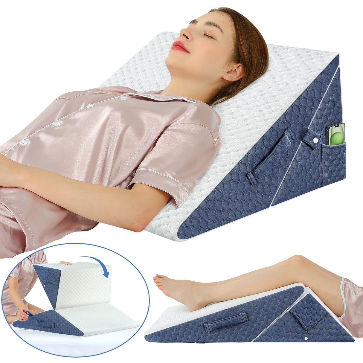 Wedge Pillow with Memory Foam Top, 9 & 12 Inch Bed Wedge for Acid Reflux, Back Pain, Heartburn, 7 in 1 Cooling-Gel Pillow Wedge for After Surgery, Adjustable Elevated Pillows for Sleeping, GERD