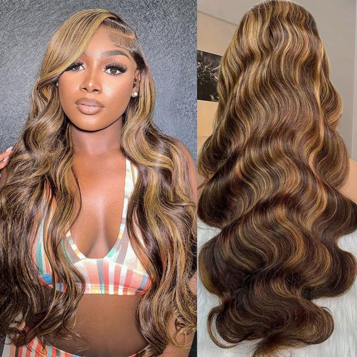 Kesenmu Ombre Lace Front Wig Human Hair - 13x6 HD Body Wave Highlight Lace Frontal Wigs Human Hair Pre Plucked With Baby Hair,180% Density 4/27 colored Glueless Honey Blonde Wig Human Hair 28 inch
