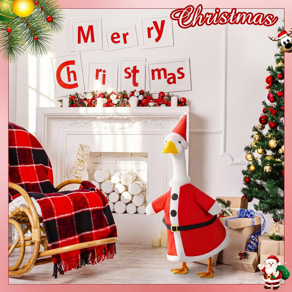 Silicherry 8 Set Seasonal Holiday Goose Outfits Christmas Valentine's Day Summer All Seasons Lawn Porch Goose Clothes Costume for 23" Cement Statue Garden Patio Outdoor Decor (Funny Style,23inch)