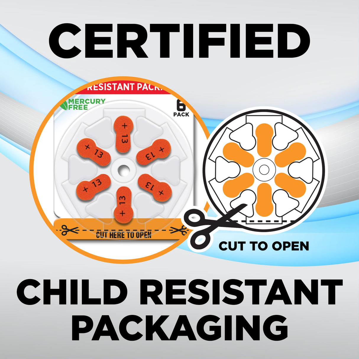 Powermax Size 13 Hearing Aid Batteries, 60 Count Long-Lasting Battery Pack, Orange Long Tab for Easy Change