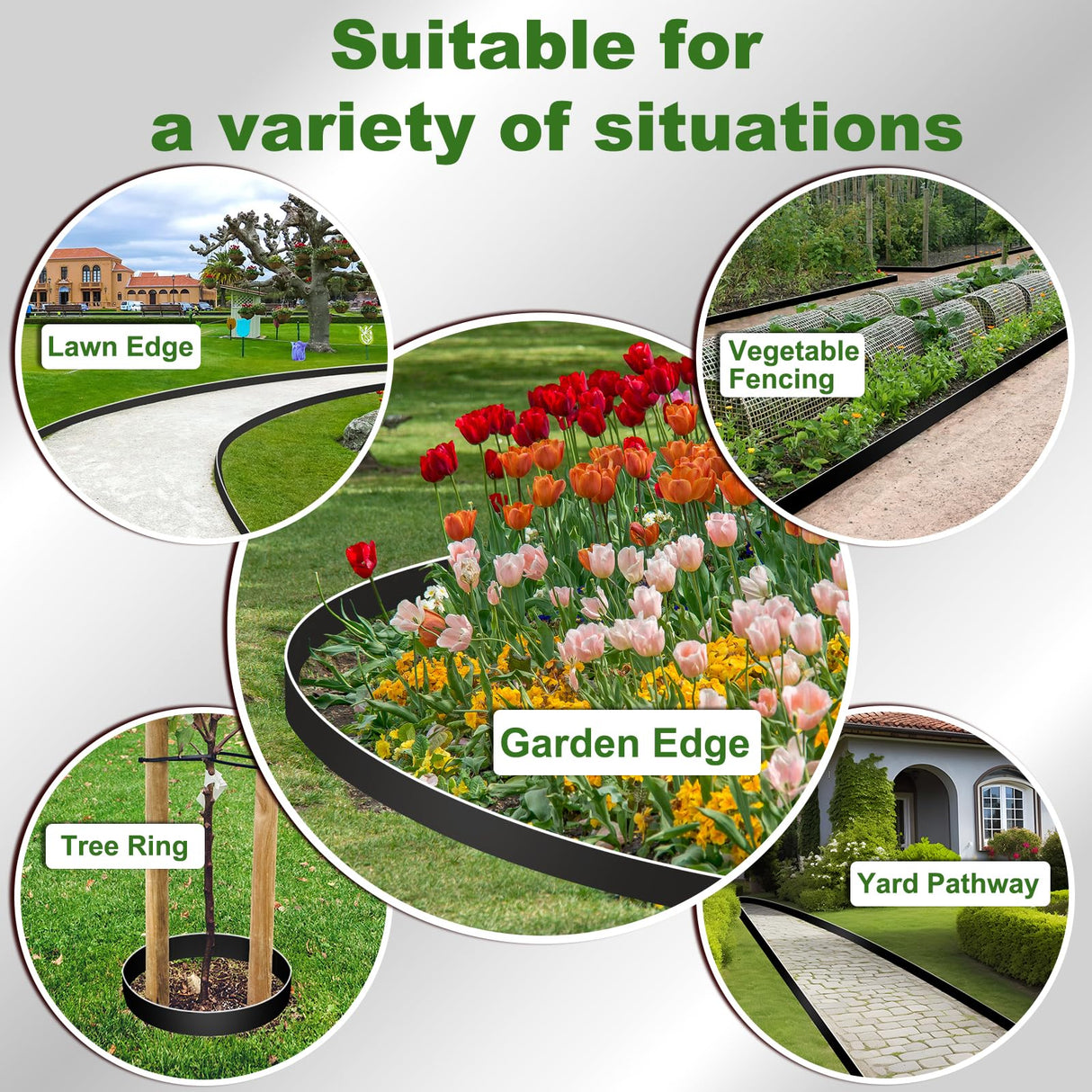 3 Inch x 50FT Garden Edging Border,Landscaping with 75pcs Spikes
