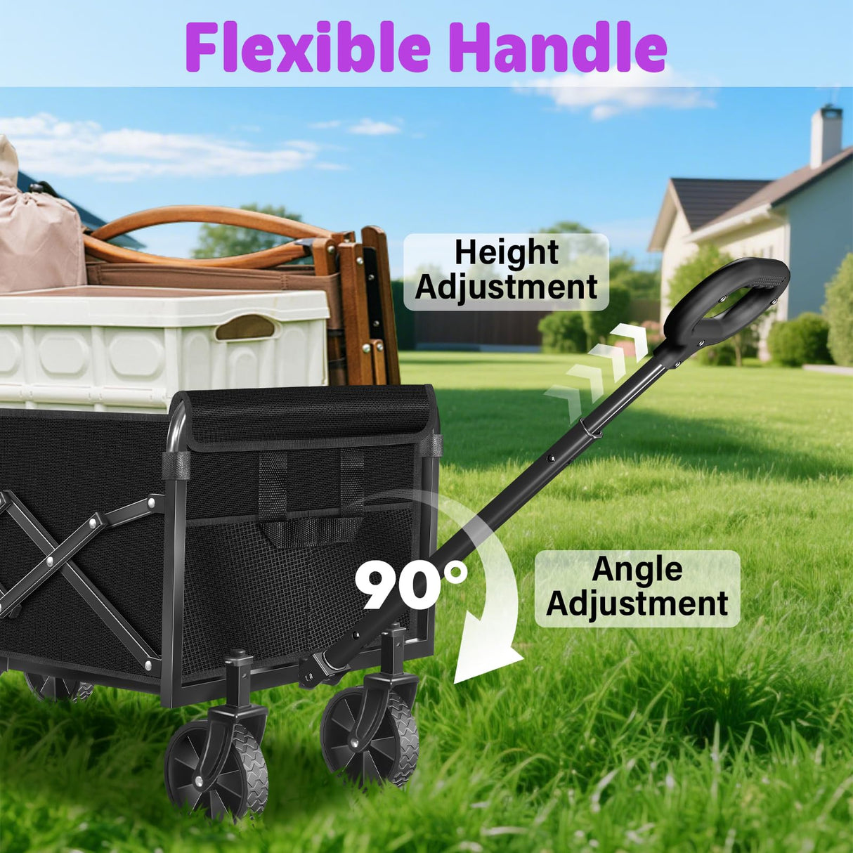 Wagons Carts Foldable,280 LBS Large Capacity Foldable Wagon Cart Collapsible Wagon with Wheels & Drink Holders,Utility Folding Cart for Camping Garden Beach Picinic Grocery Outdoor Shopping(Black)