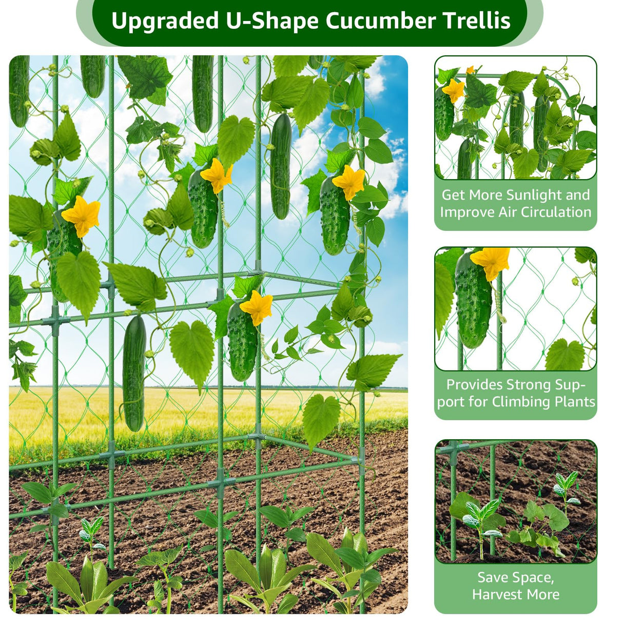 65"×48" Upgrade Heightened Cucumber Trellis for Raised Bed, U-Shape Garden Trellis for Climbing Plants Outdoor, Metal Arch Trellis for Fruit Vegetable Flower