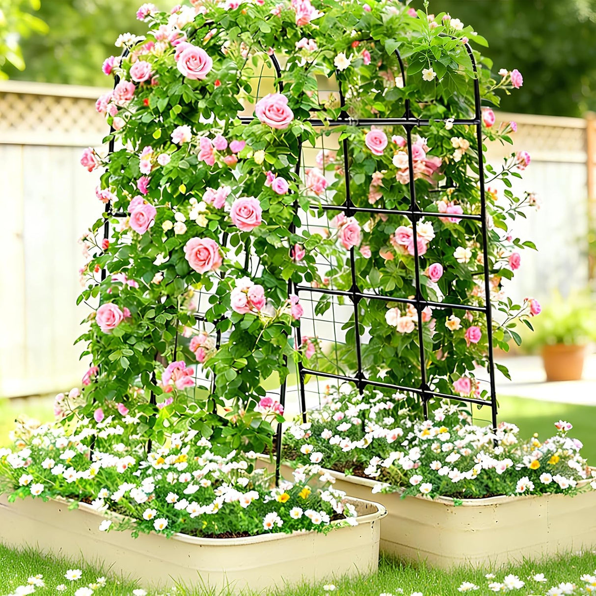 whiffee 7.3FT Cucumber Trellis for Raised Bed, Garden Arch Trellis with Net