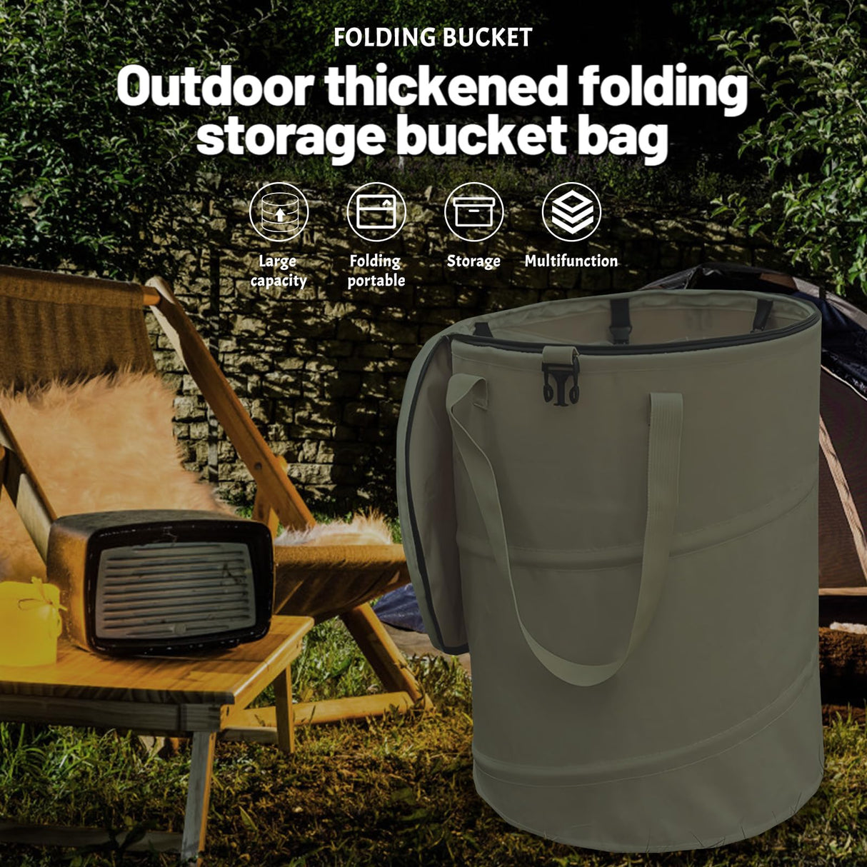 QJXX Pop up Camping Trash can with lid,Collapsible 24 Gallons Trash can with Sorting Clips,Garden Garbage Bag with Lid,Lawn and Leaf Bags - Reusable Yard Waste Bags (Green)