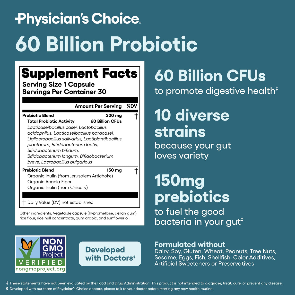 Physician's CHOICE 60 Billion Probiotic 30ct + Bloat & Gas Probiotic 30ct + Digestive Enzymes 60ct - Gut Guardian Bundle