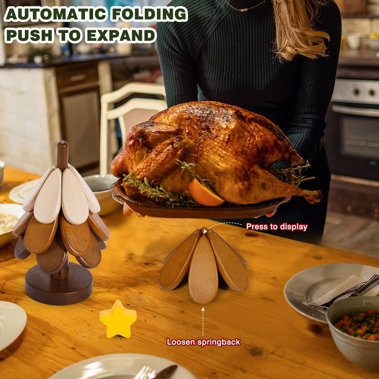 Wooden Tree Trivets for Hot Dishes, Christmas Tree Shape Trivet Set of 4 for Hot Pot Pans, Wood Coasters for Bowls Teapots Drinks Plates, Home Table Decor(Walnut Wood)