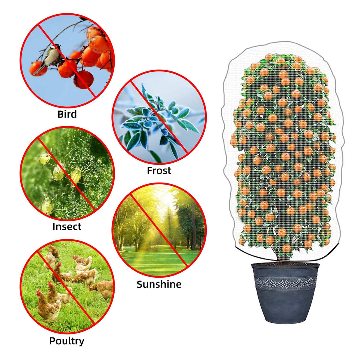 PDGROW Garden Mesh Netting for Plants, 4 Pack Insect Bird Barrier Netting Mesh with Drawstring, 3.3x4.9 FT Garden Bug Netting Plant Cover for Protect Fruit Tree Vegetable Flowe