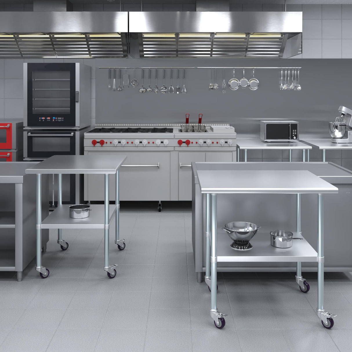 AmGood 30 in. x 36 in. Stainless Steel Work Table with Wheels | Metal Kitchen Food Prep Table | NSF