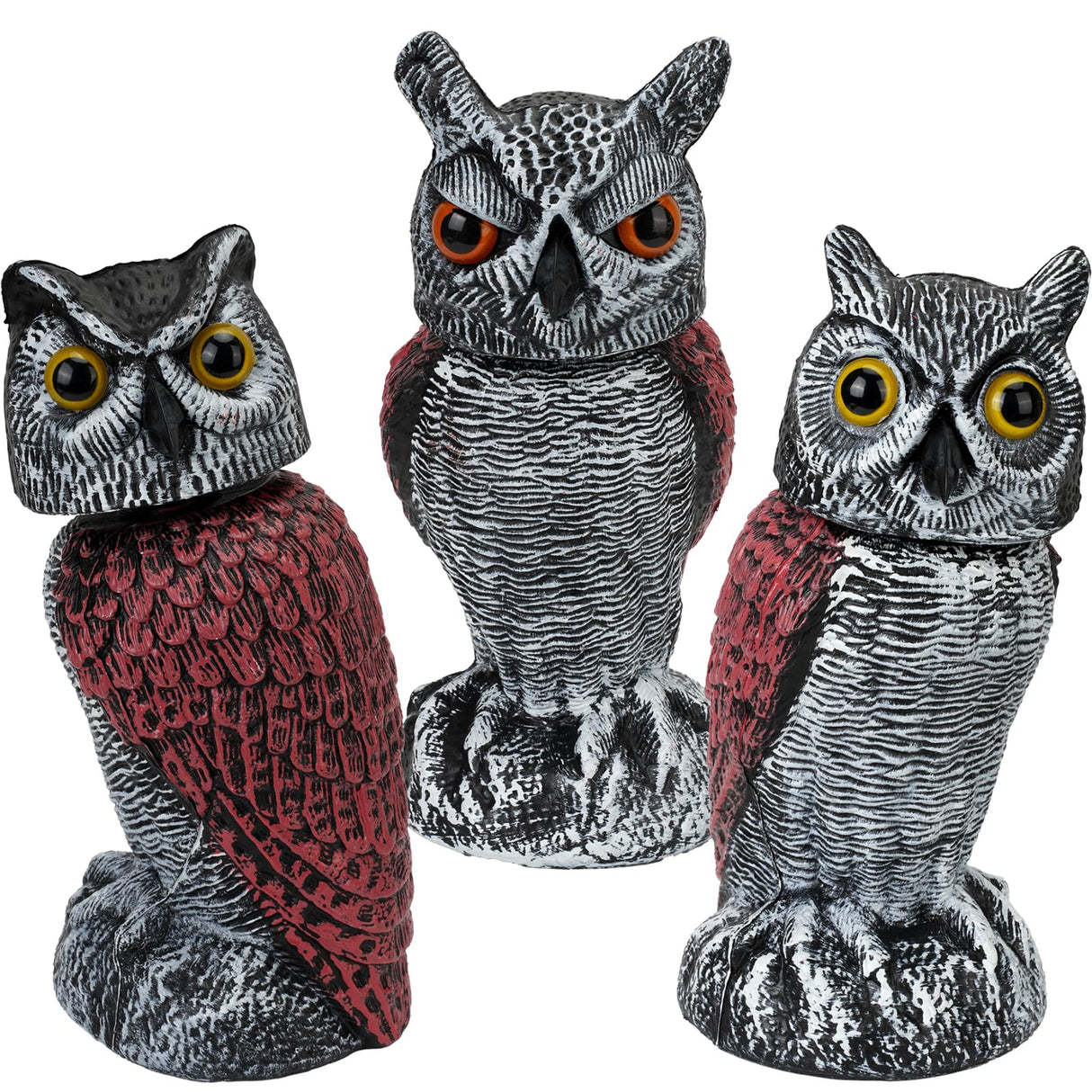 3-Pack Owl for Bird Deterrent - Weatherproof Bird Repellent Devices for Outdoor Use - Plastic Owls to Scare Birds Away and Control Garden Pests