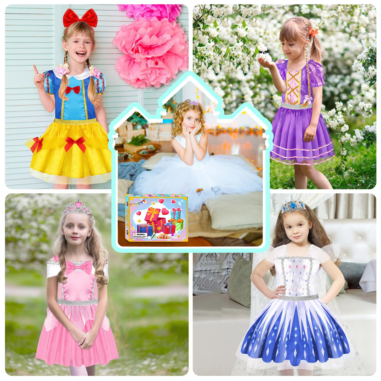 EULRGAUS Princess Dress Up, Toddler Dress Up Clothes, Cosplay Princess Costume Gift Set with Princess Dresses and Princess Toys, Pretend Play Girl Toys Age 3-6, Halloween Christmas Birthday Gift