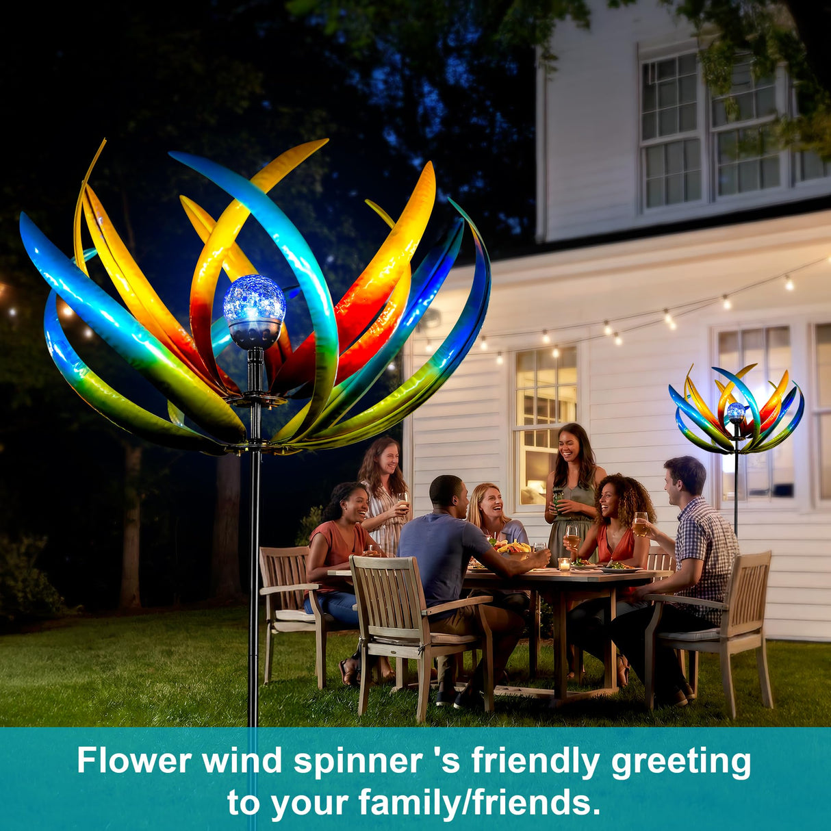 83" Large Solar Wind Spinner Outdoor - Metal Tulip Flower Sculpture with Multi-Color LED Glass Ball - Waterproof Kinetic Yard Art for Garden Lawn Patio, Mother’s Day Birthday Gardening Gifts