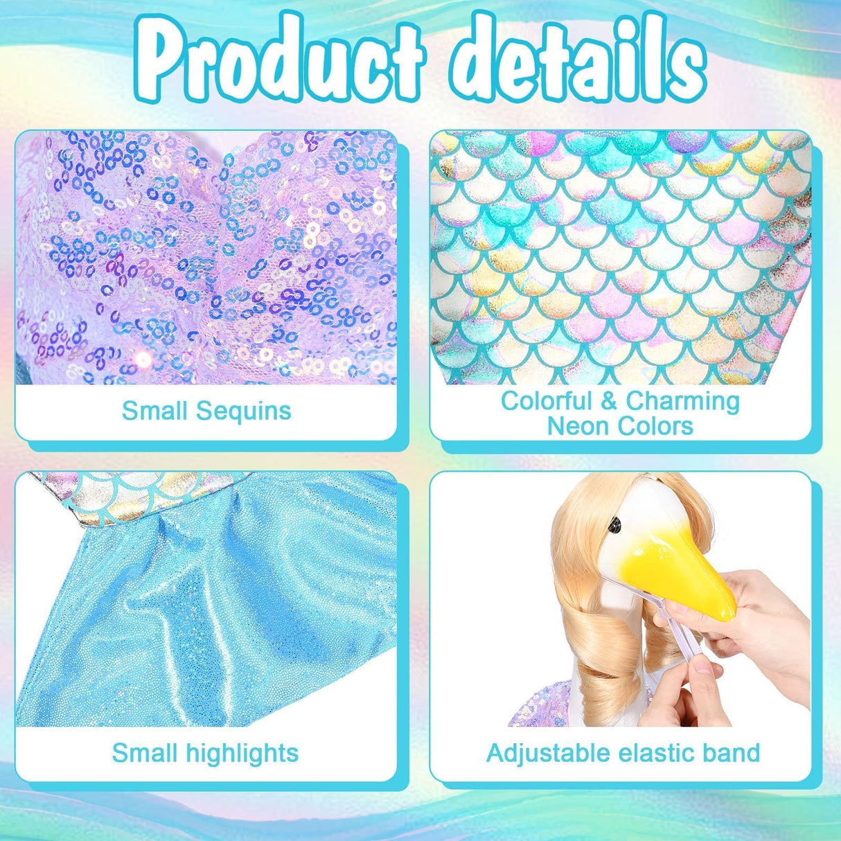 GANSHAYA Mermaid Porch Goose Outfits Summer Goose Shiny Mermaid Dress & Wigs Princess Goose Clothes Fits 23'' Geese Statue for Holiday Birthday Outdoor Beach Yard Lawn Garden Decor