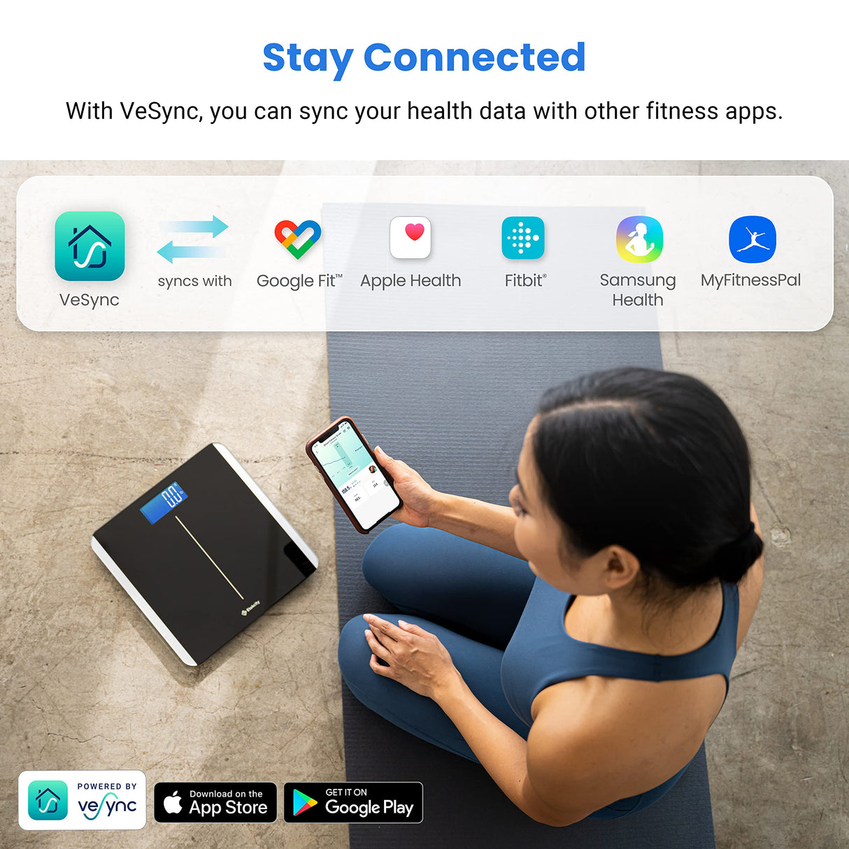 Etekcity Smart Scale for Body Weight and BMI, Bathroom Digital Electronic Weighing Scale for People, Bluetooth Free VeSync APP Connection, Rounded Corner, Accurate to 0.1lb/0.05kg, 400 lbs, Black