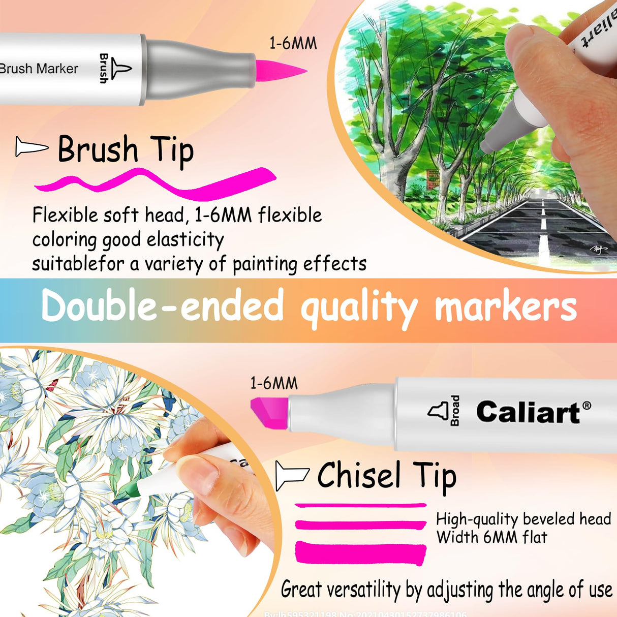 Caliart Alcohol Markers Brush Tip & Chisel, 101 Colors Dual Tip Art Markers for Adults Artists Sketch Illustration Coloring Book, Permanent Drawing Pen Set Art Supplies Christmas Gifts
