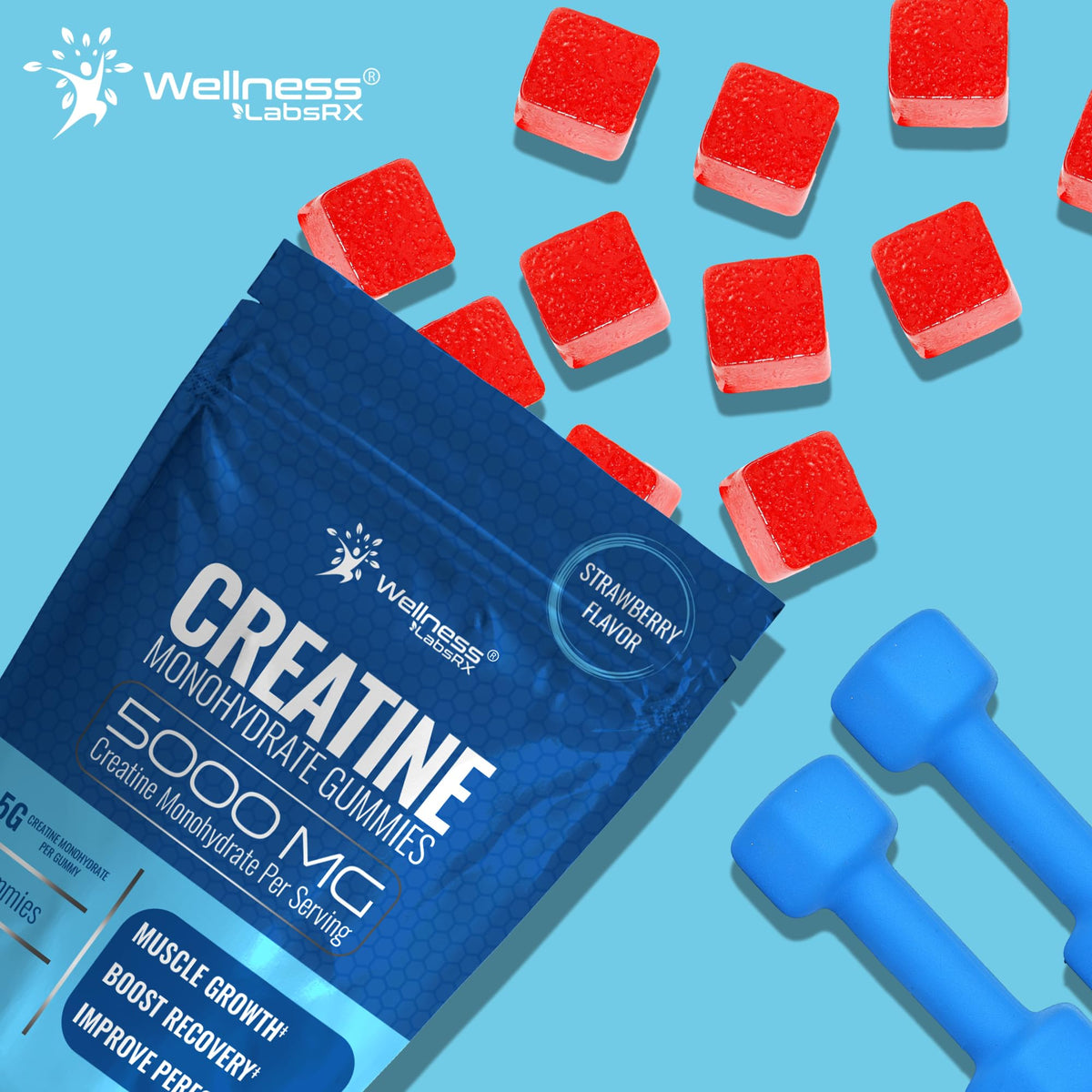 Creatine Gummies for Women & Men, Creatine Monohydrate Gummies, Strawberry