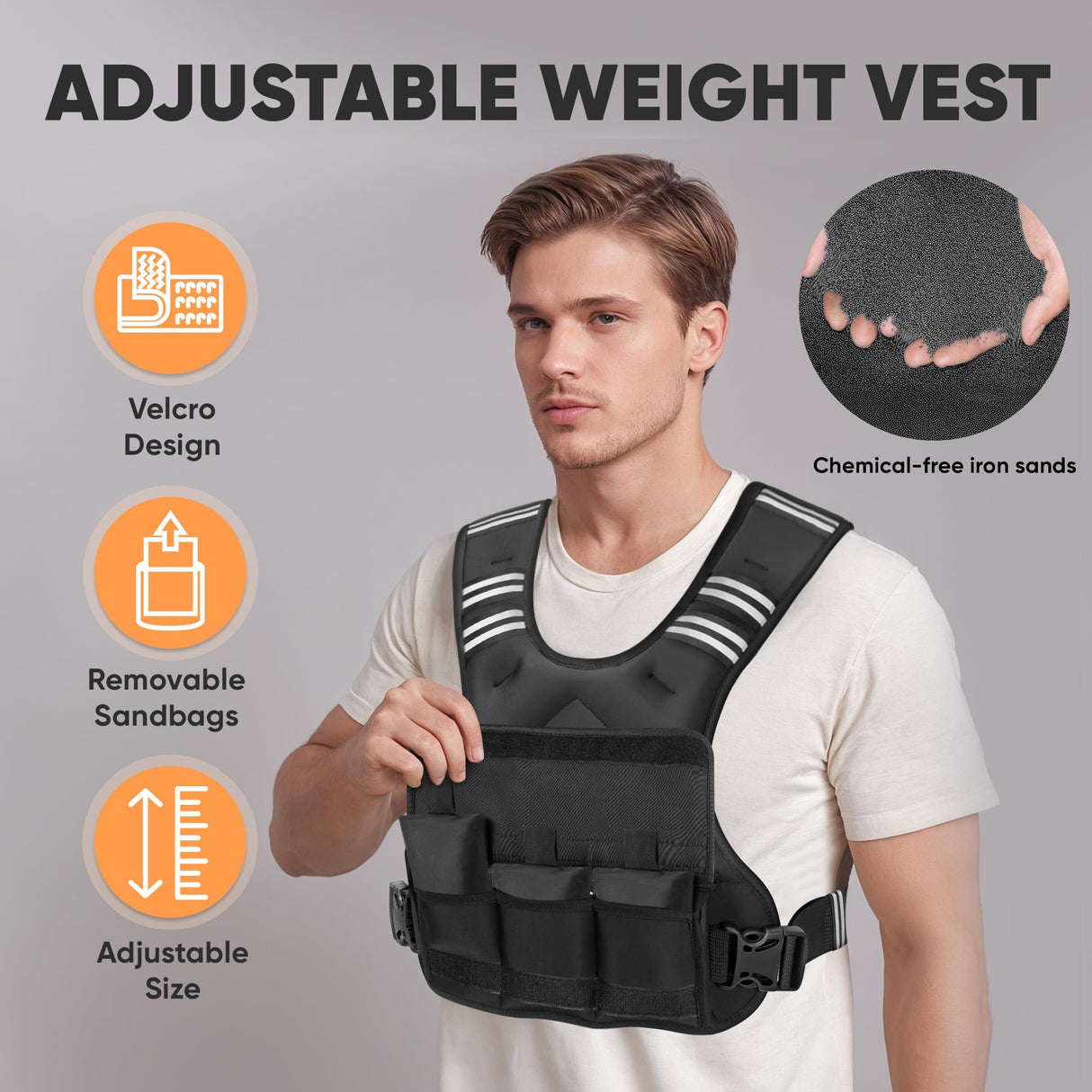 APEXUP Adjustable Weighted Vest, 4-10lb/12-18lb/20-32lb Vest with 6 Ironsand Weights and Large Pocket, Weight Vest for Men Women Strength Training, Running, Walking (20-32lb, Black)