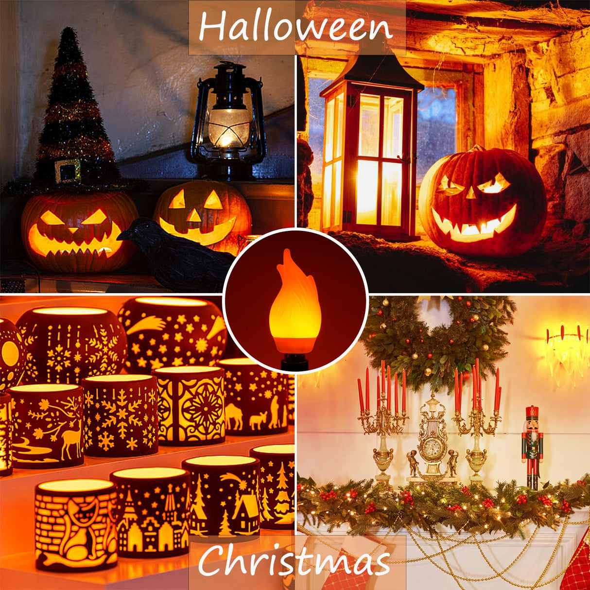 OHLGT Upgrade E12 Flame Bulbs 6 Pack, 3 Mode LED Candelabra 2.0 Watt Warm White Chandelier 1800k Candle Light Bulbs, Flame Tip for Christmas Party Decorations